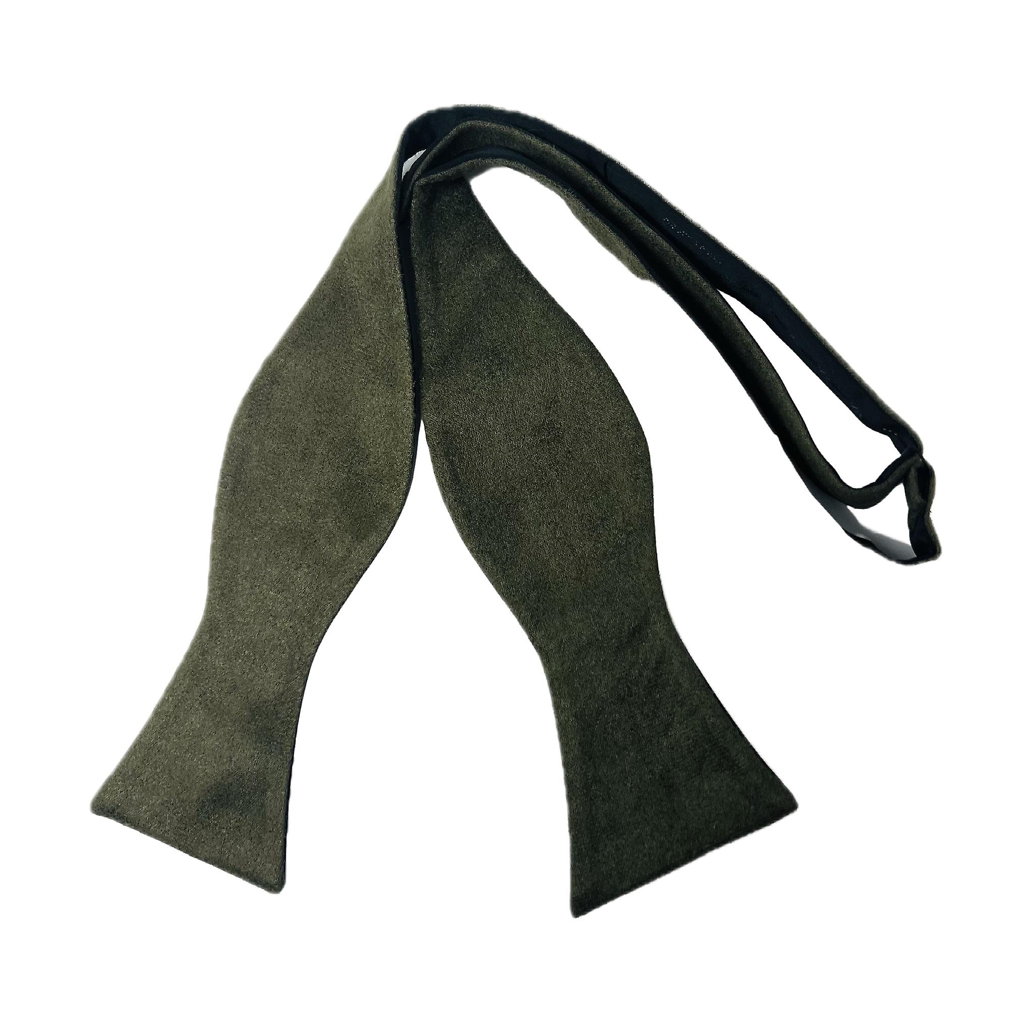 Dark Olive Green Suede Self-Tie Bow Tie