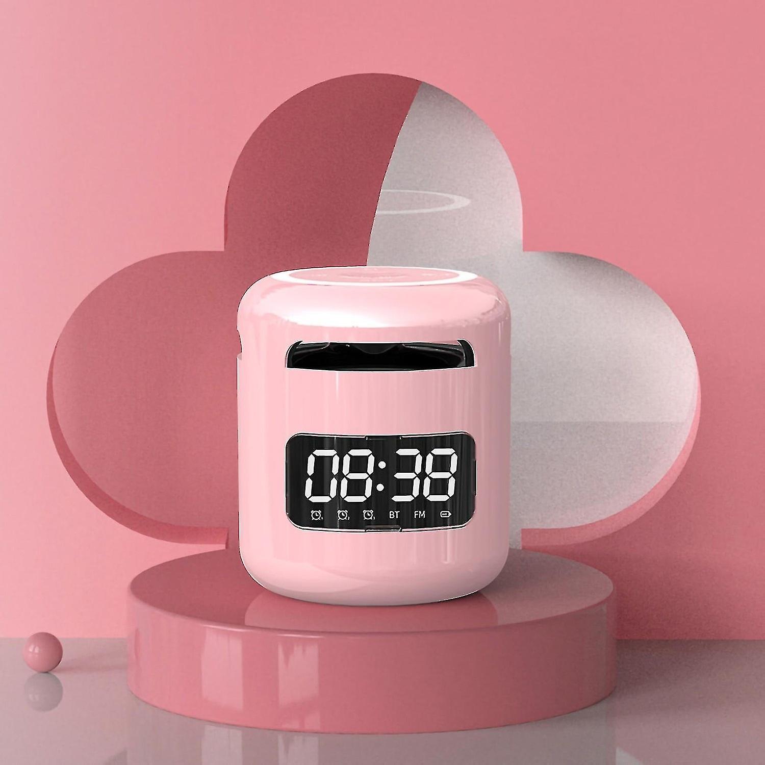 Mini Wireless Bluetooth Clock Speaker with Type-C Charging, Subwoofer, 3 Alarms and Ambient Light - 