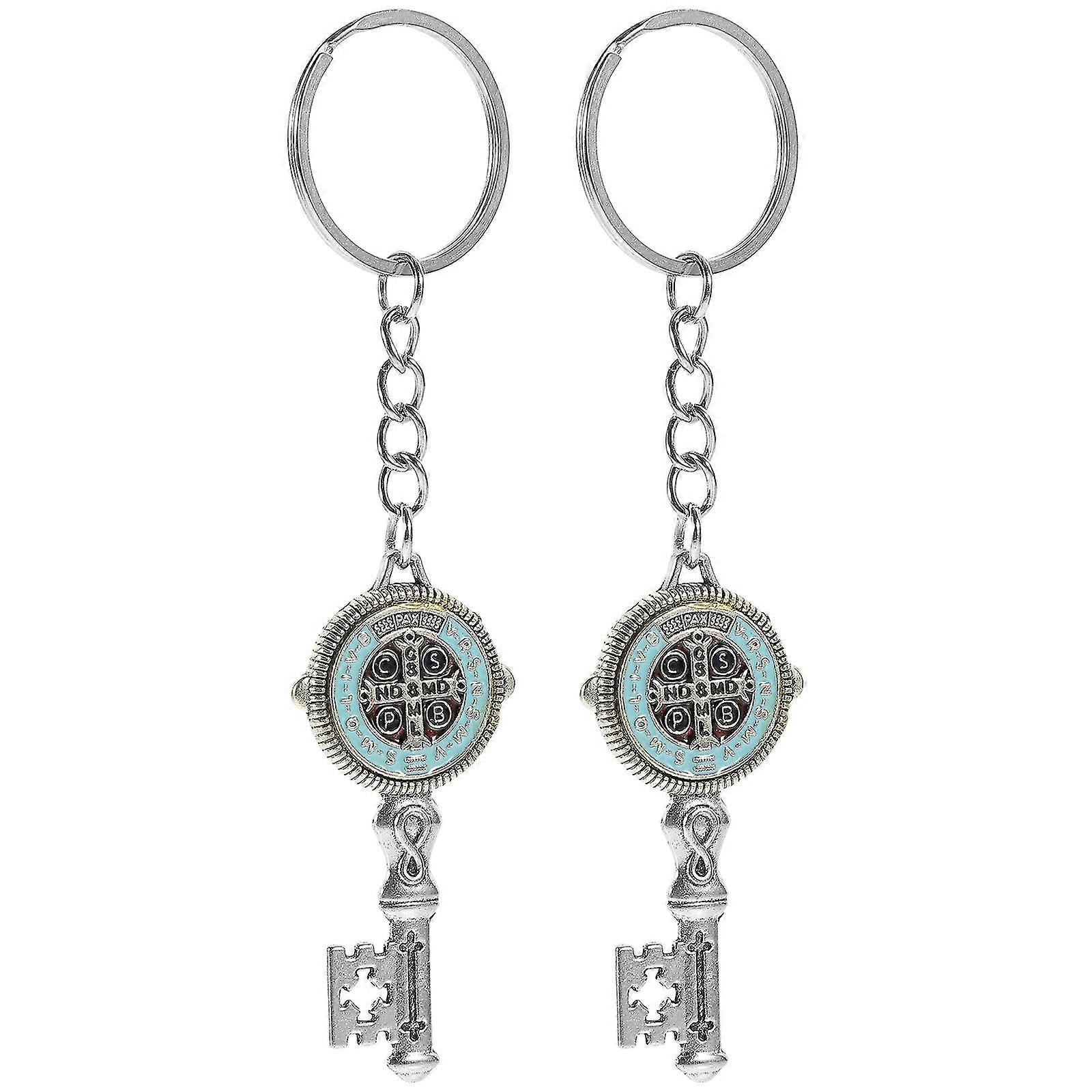 2 pcs Saint Benedict Medal Keychain Key Shaped Keychain Metal Keychain Pendant Keychains
