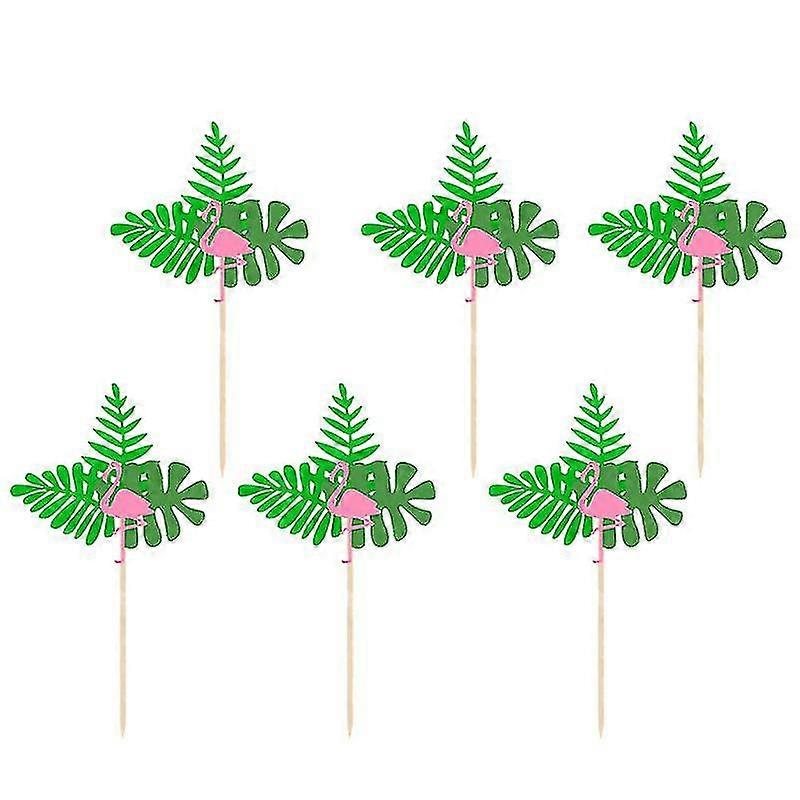 6pcs cake decorations , Leaf Flamingo Cake Picks
