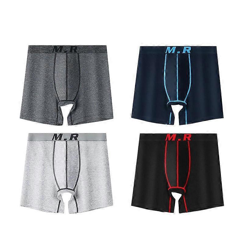 Men's Underwear Cotton Graphene Medium Waist Breathable Large Size Solid Color Boxers 4pcs-Pattern 6