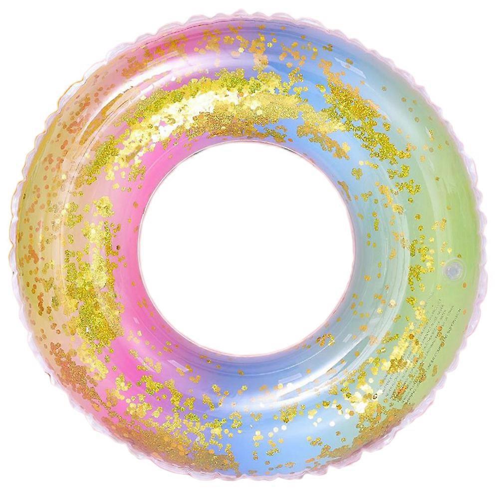 1pc PVC Rainbow Color Swimming Ring Gradient Color Sequins Semitransparent Swimming Ring Without Air Inflation Tool for Adults (Colorful)