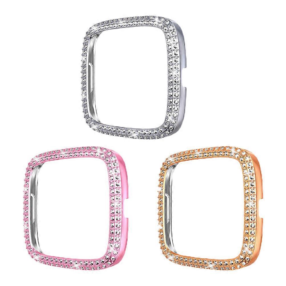 3pcs Bling Crystal Diamond Frame Protective Case Compatible for Fitbit Versa 2