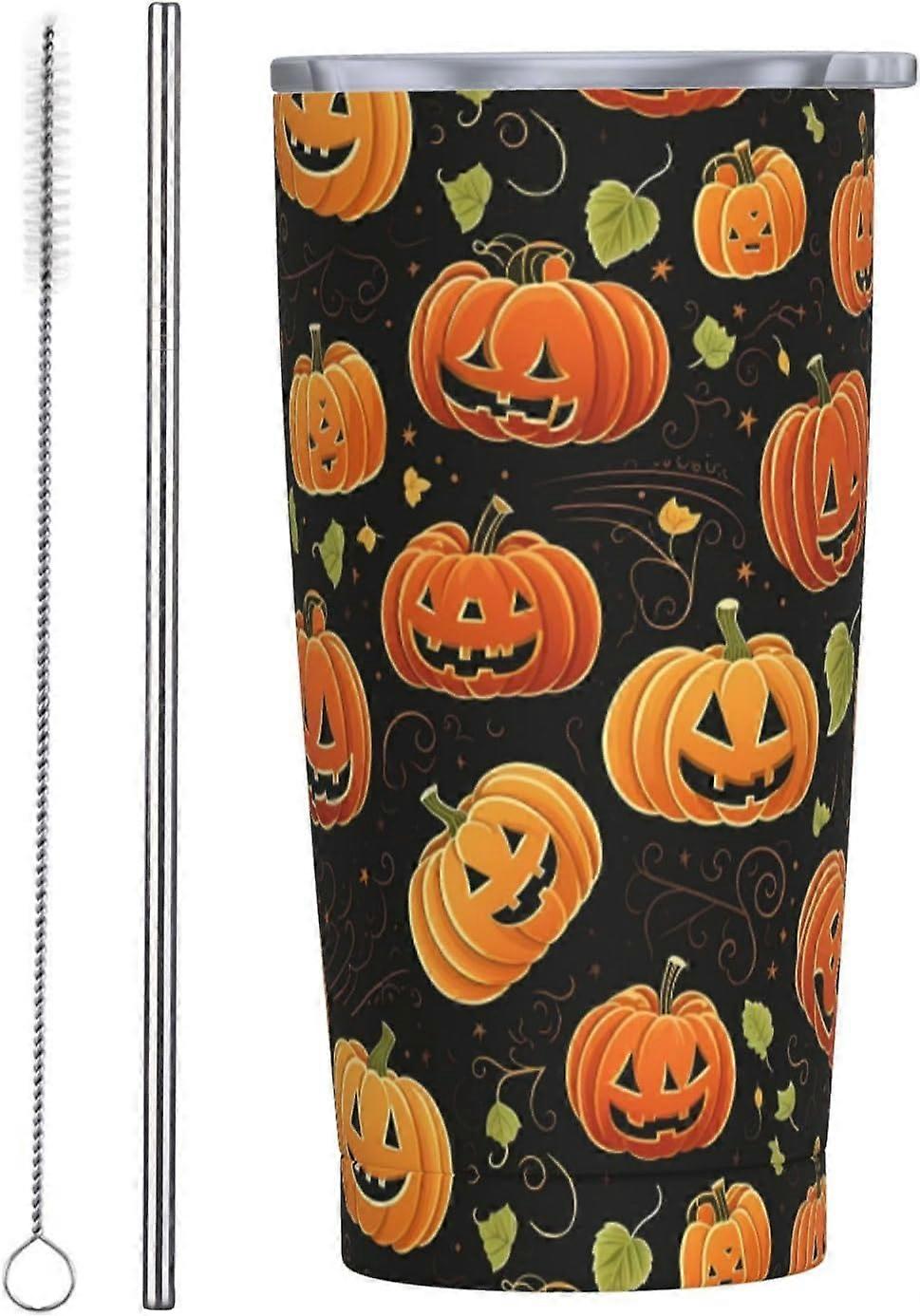 سعيد اليقطين 20 أوقية بهلوان مع أغطية وقش الفولاذ المقاوم للصدأ فراغ القدح القهوة للسيارة المنزل مكتب السفر في الهواء الطلق