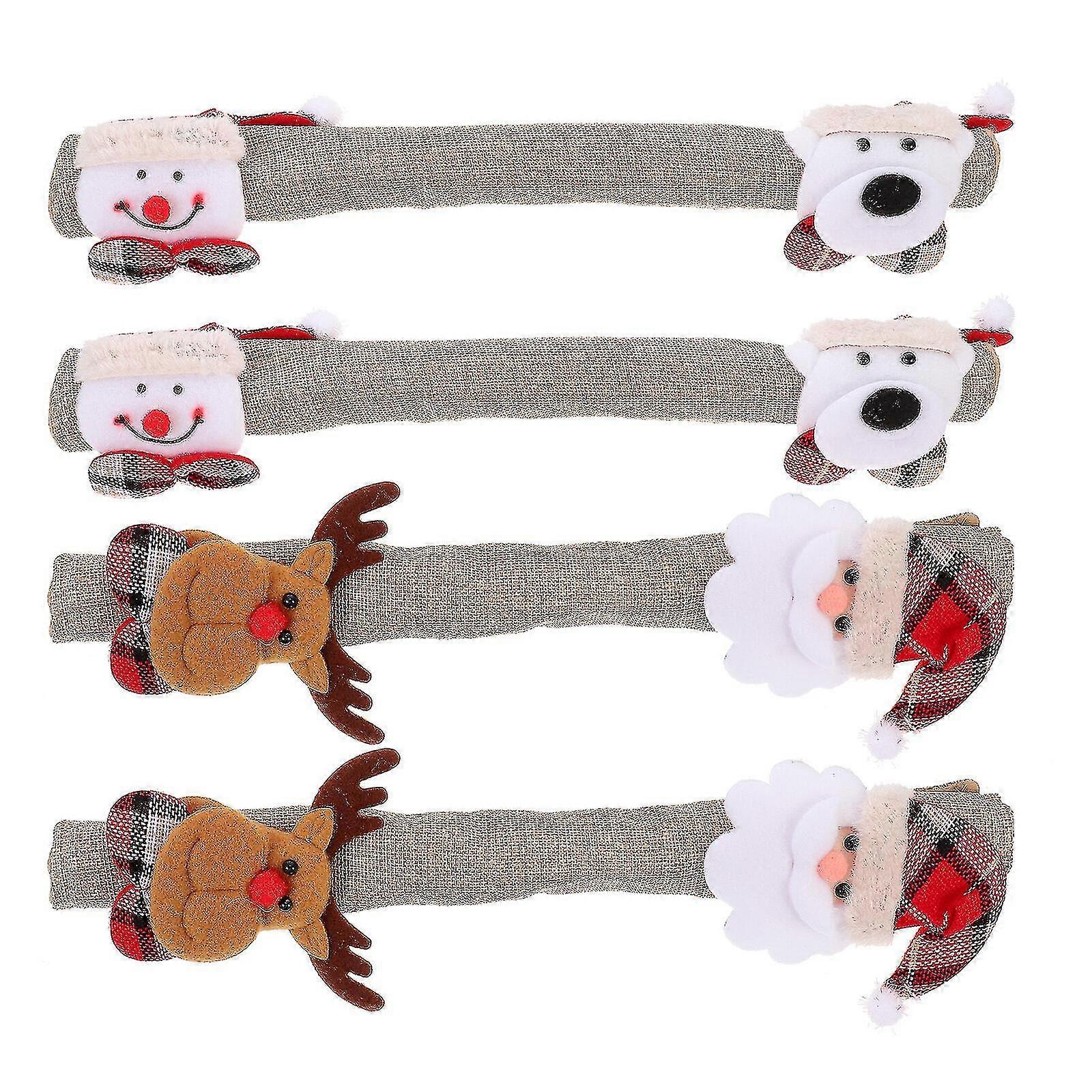 4pcs Xmas Fridge Handle Covers Fridge Knobs Protector Xmas Kitchen Decors