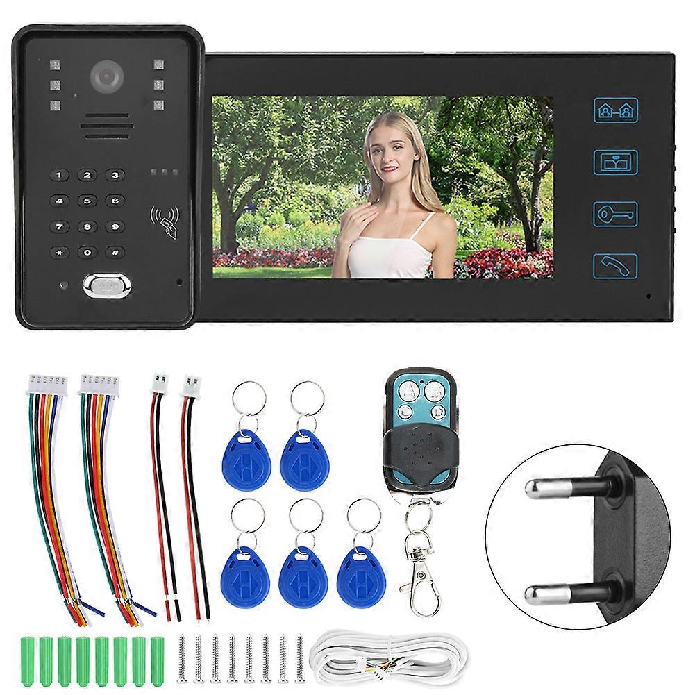 7inch Tft Lcd Doorbell Remote Control Password Card Video Door Phone Rainproof Intercom 100&#8209;240v(eu Plug )