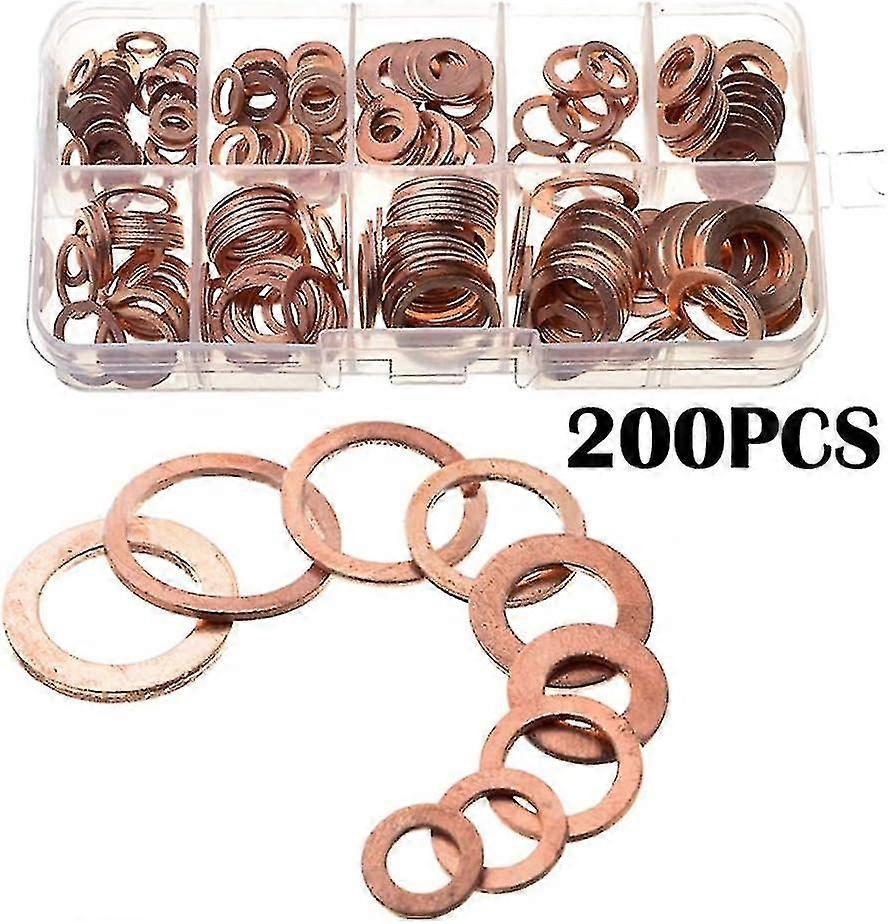 200 Pieces Assortment Kit, 9 Sizes Metal S Gaskets M5 M6 M8 M10 M12 M14 Mechanical With Box