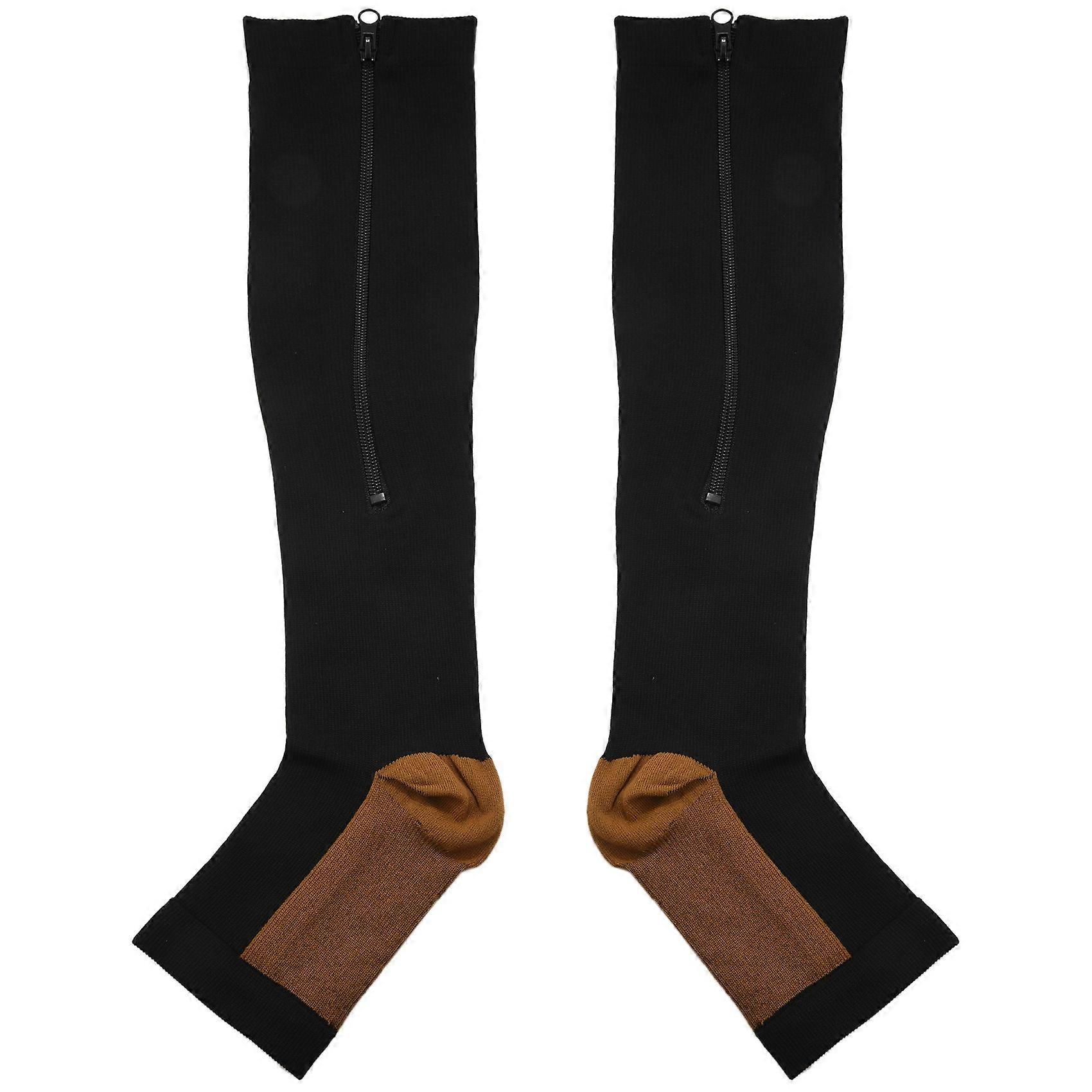 Compression Stockings Nylon Zipper Compression Sock Leg Knee Support Open Toe Preventing Varicose V