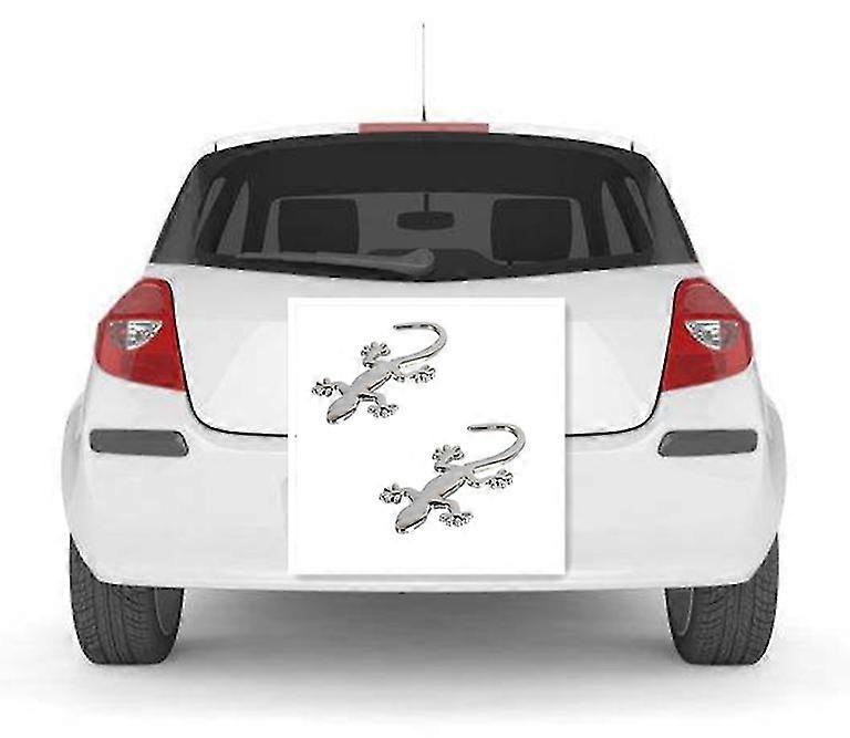 (2 Pieces) Stylish 3d Gecko Car Sticker (gecko - Means Avoiding Disaster) Silver