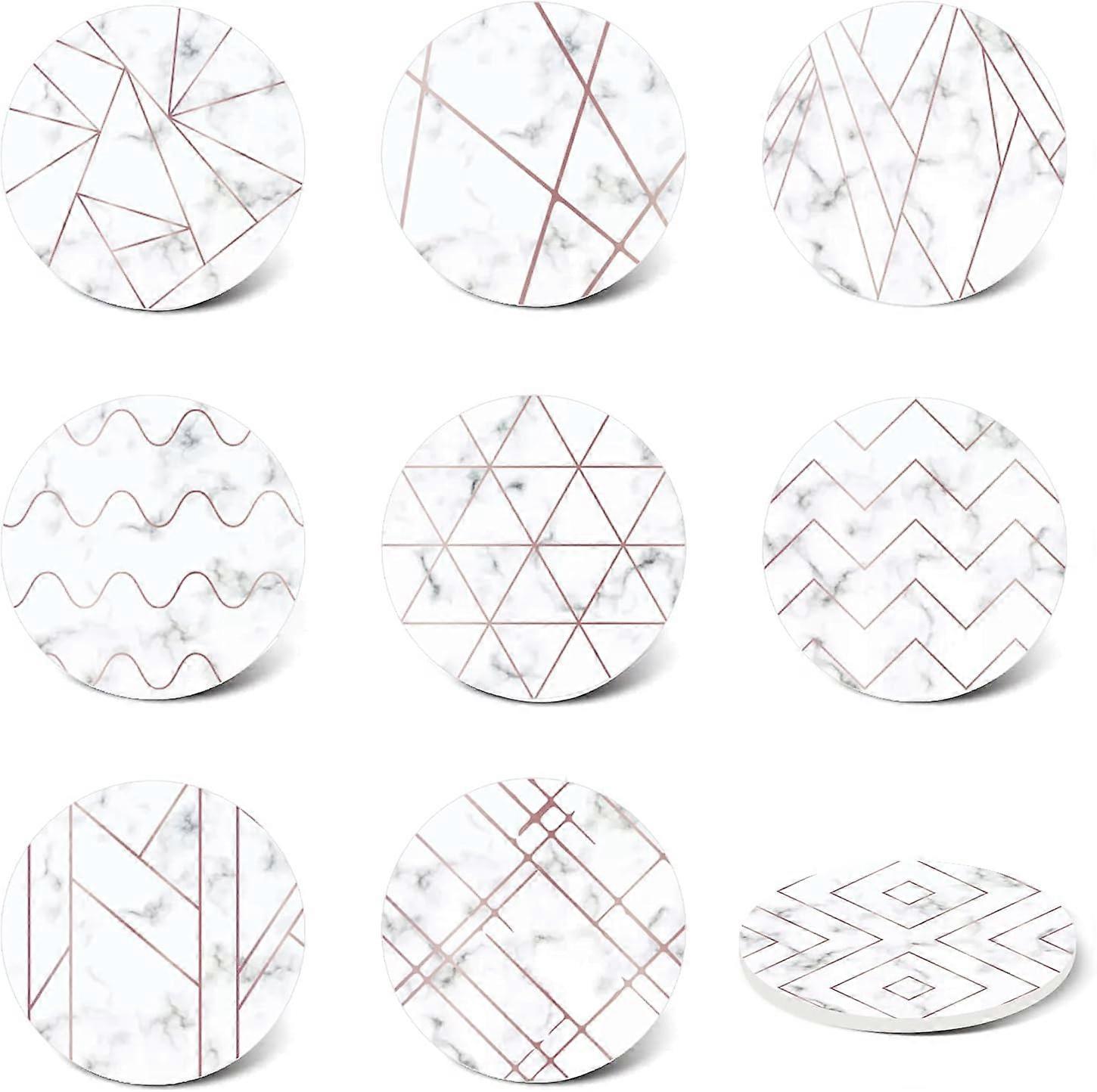 Set of 9 Absorbing Stone Coasters with Cork Base Marble Style Streak Ceramic Drink Coasters Birthday Housewarming for Tabletop Protection Suitable for