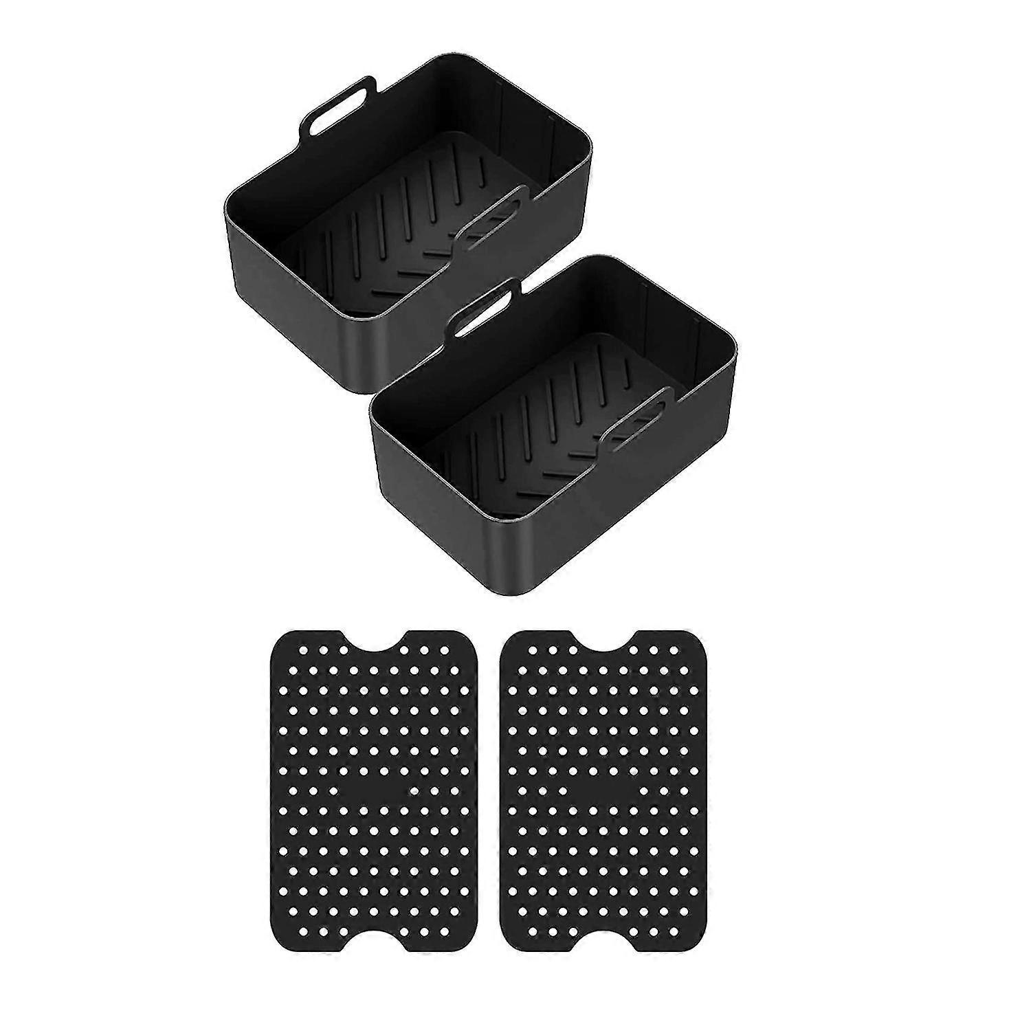 4 Pcs Silicone Pot Set For Fryer, Non Stick Fryer Silicone Basket, For Fryer Black