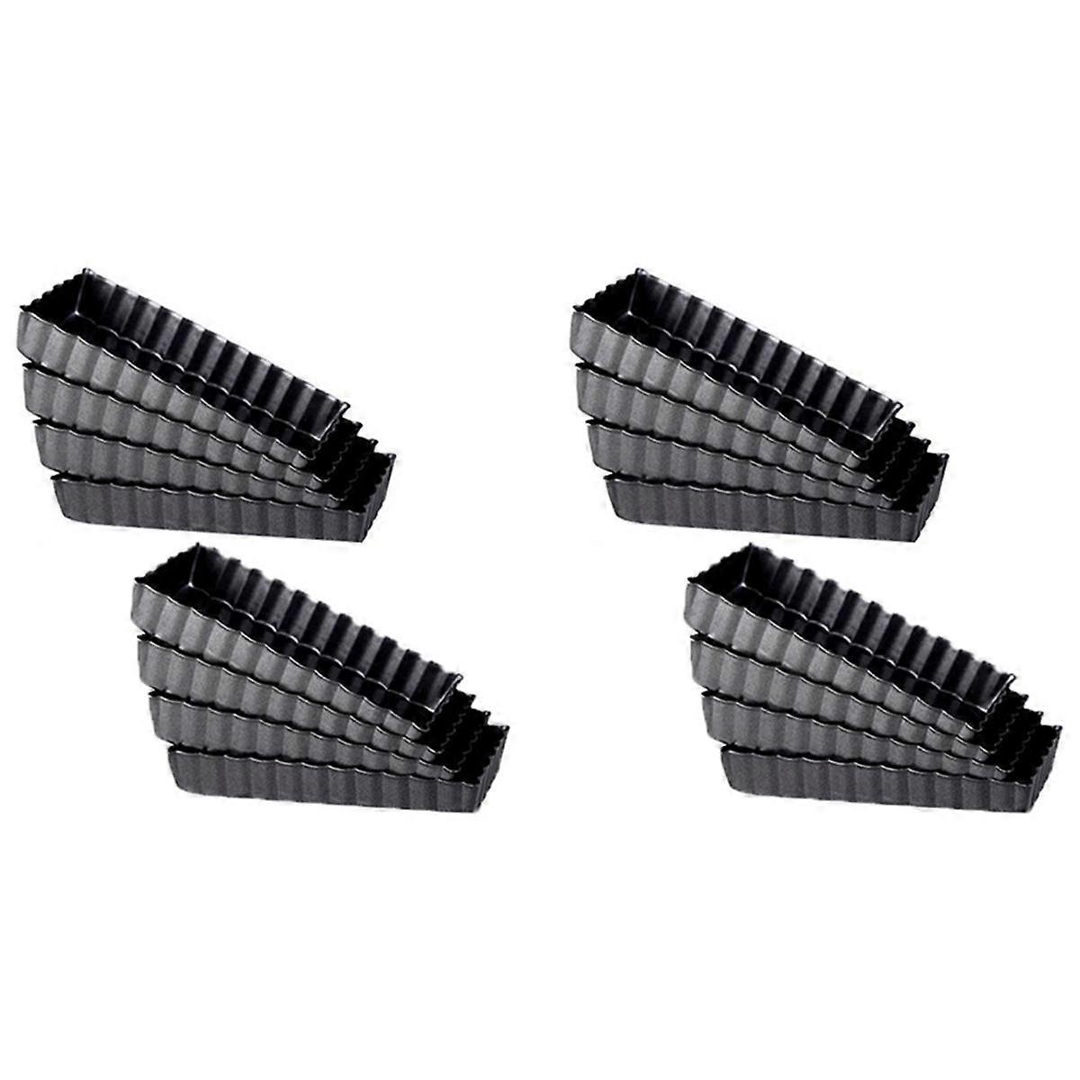 16 Pcs Non-Stick Quiche Tart Pans Rectangle with Removable Bottom,Fluted Tart Tin for Fruit Pie Cak