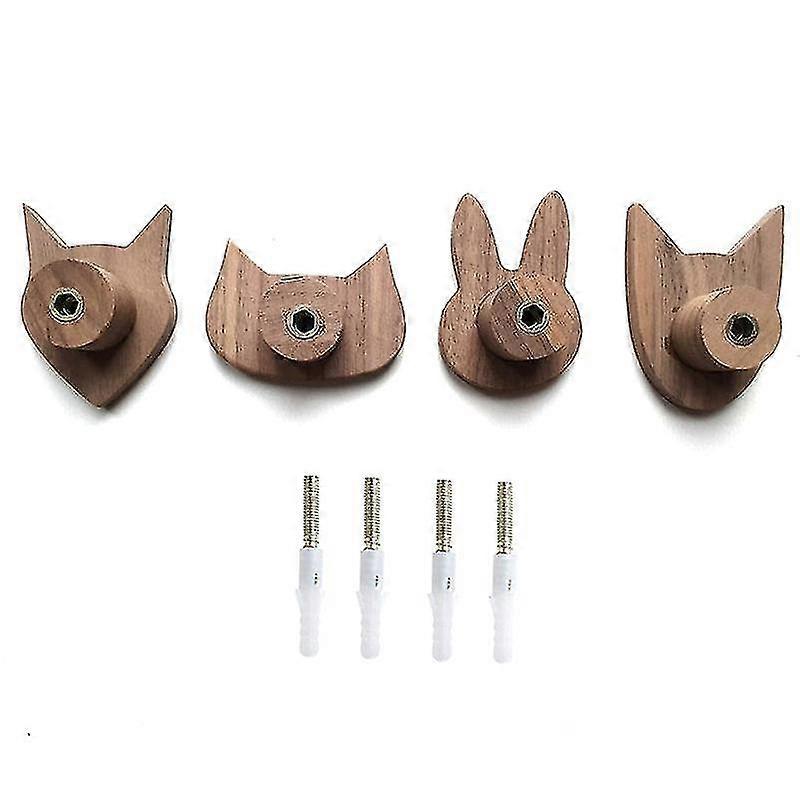 4pcs Modern Simple Plane Animal Head Hook Oak Hook Clothes Hook B