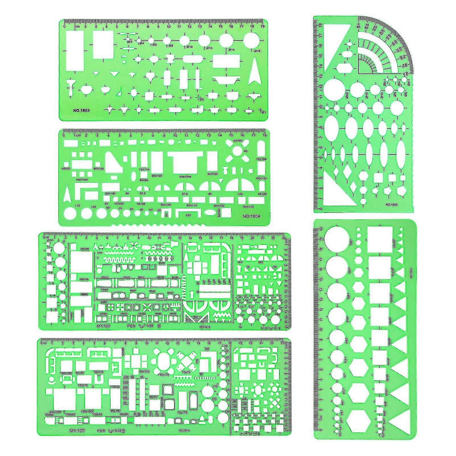 6 Pcs Architect Multi Purpose Drawing Template Set House Plan Interior Design And Furniture Drafting Tool Ruler