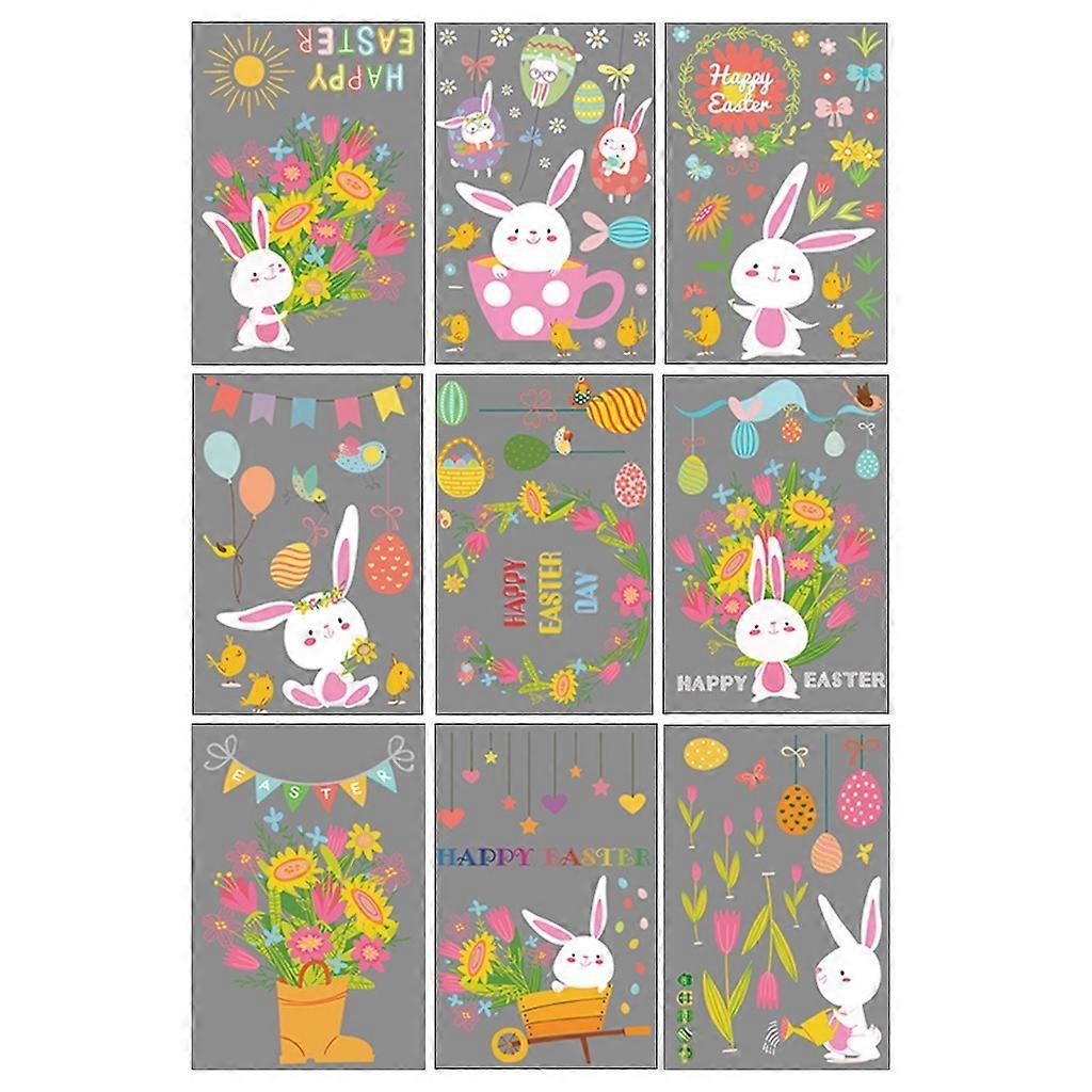 9 Sheets Easter Rabbit Eggs Window Clings Spring Cartoon Window Stickers Decals
