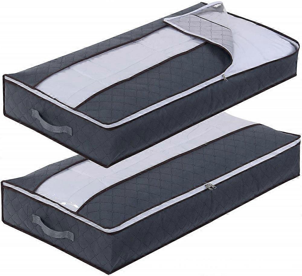 2Pack Underbed Storage Bag 90L,Large Capacity Non-Woven Clothes Storage Bag with Clear Window,Foldable Moving with Handles Zips for Shoes Clothing Qui