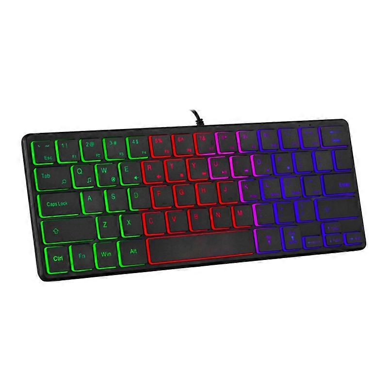 Wired Keyboard Luminous RGB Backlight 64 Keys Computer USB Gaming Keypad for Laptop