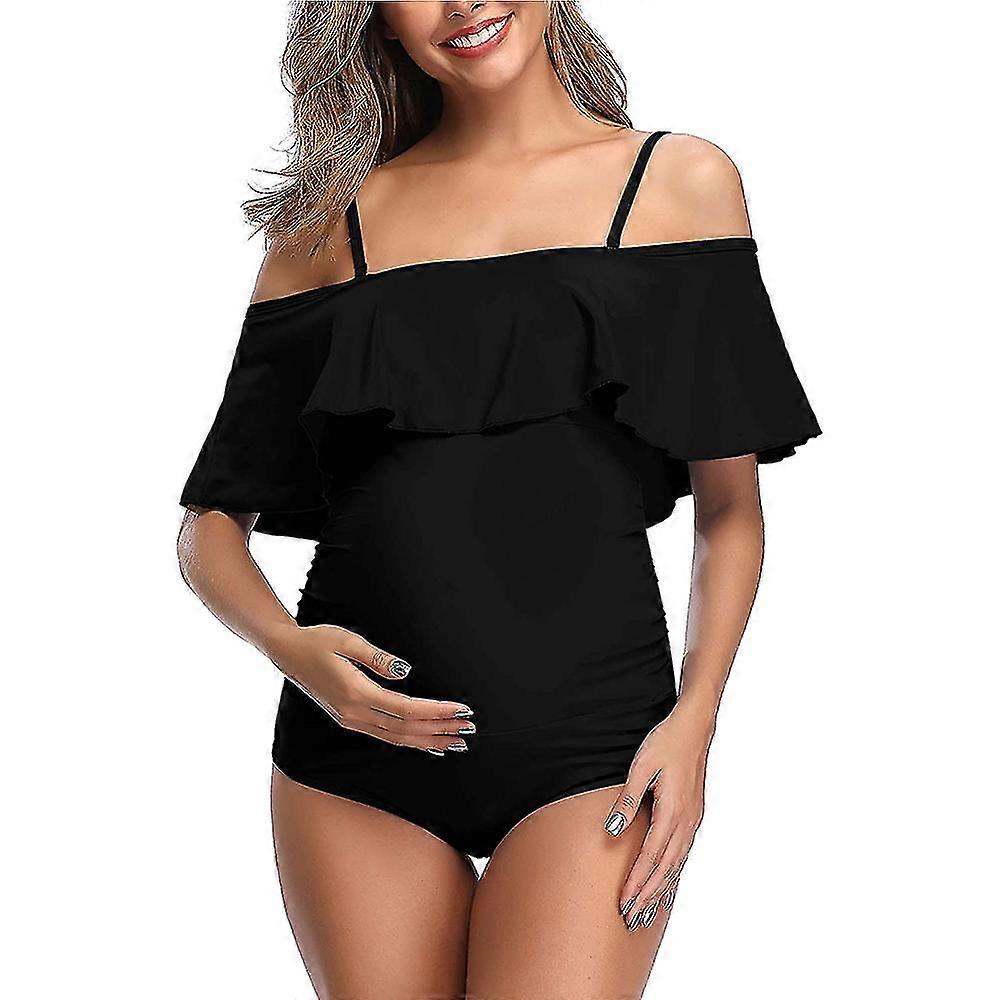 Maternity Off Shoulder One Piece Swimsuit Flounce Floral Ruffled Pregnancy Bathing Suit