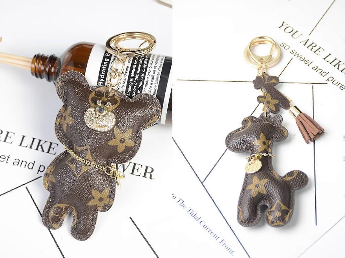 2PCS PU bear Keychain Leather Car Circle