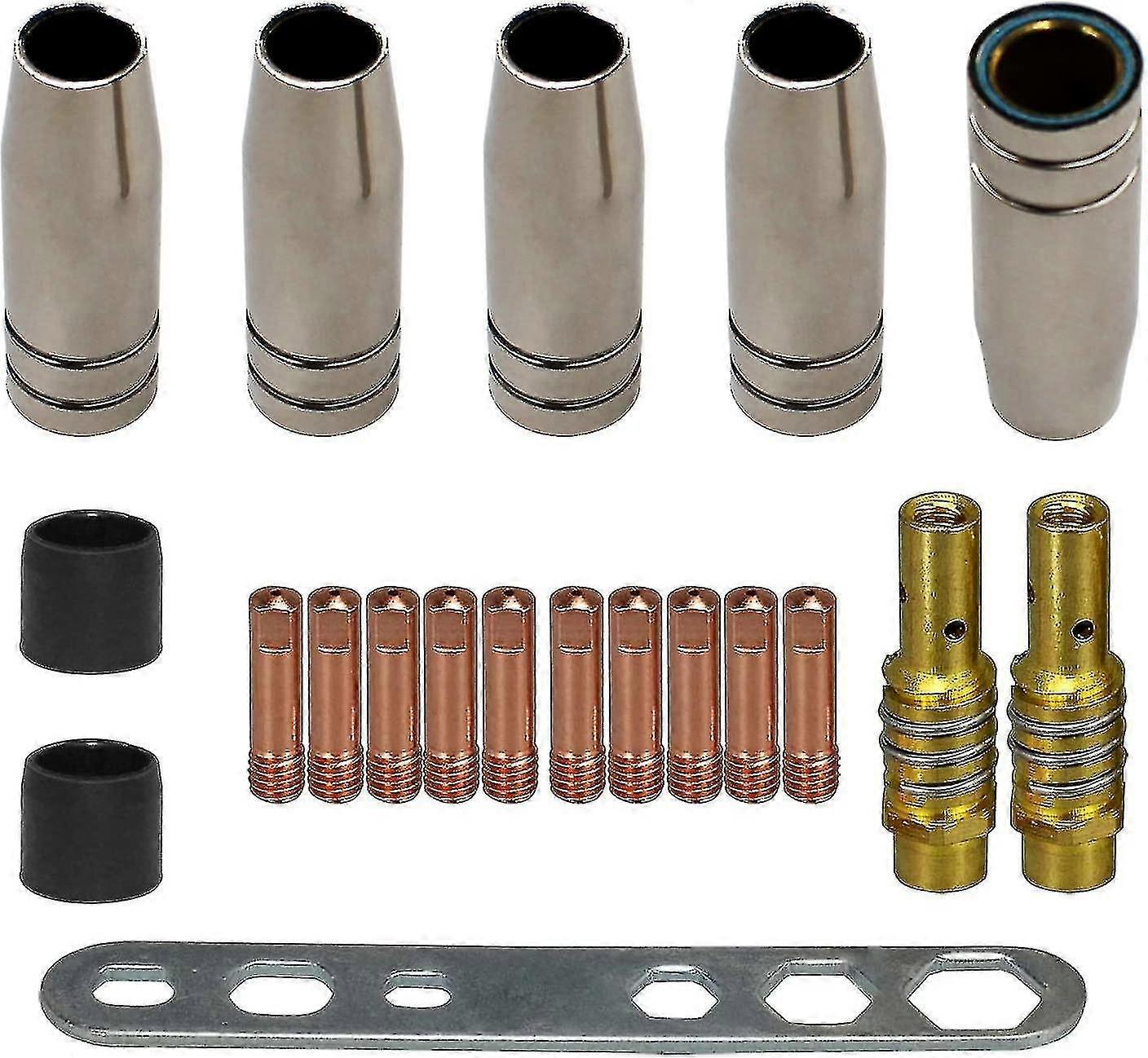 Mb15 15ak Mig Mag Welding Nozzle Contact Tips Consumable Kit (10 X M6 0.8mm Contact Tip, 5 X Nozzle, 2 X Connector, 2 X Insulator, 1 X Tool), 20 Piece