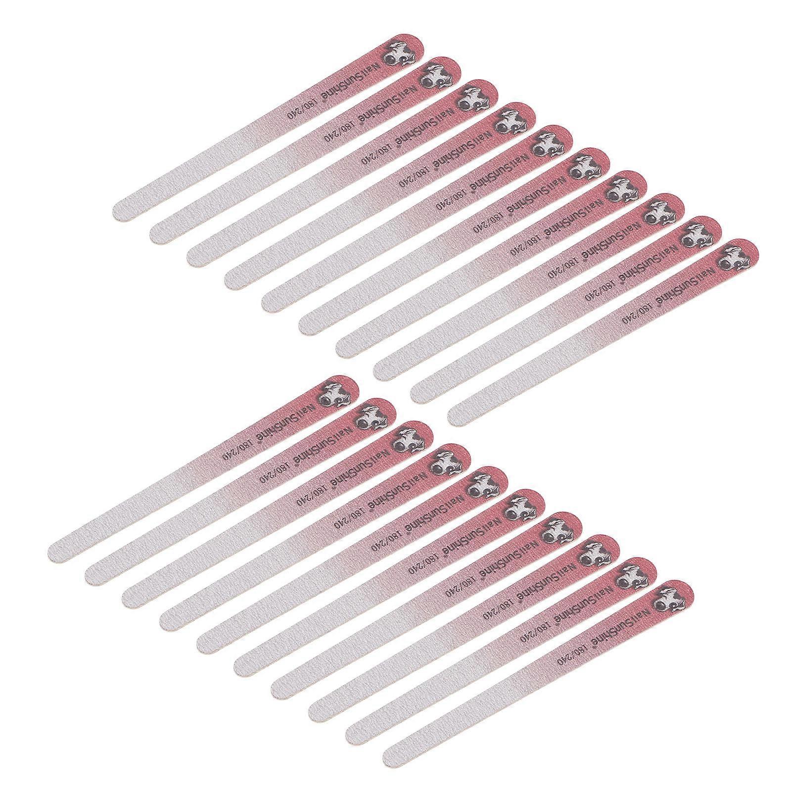 20pcs Nail Files Double Sided 180 / 240 Grit Washable Reusable Manicure Tools for Nail Salon Pink