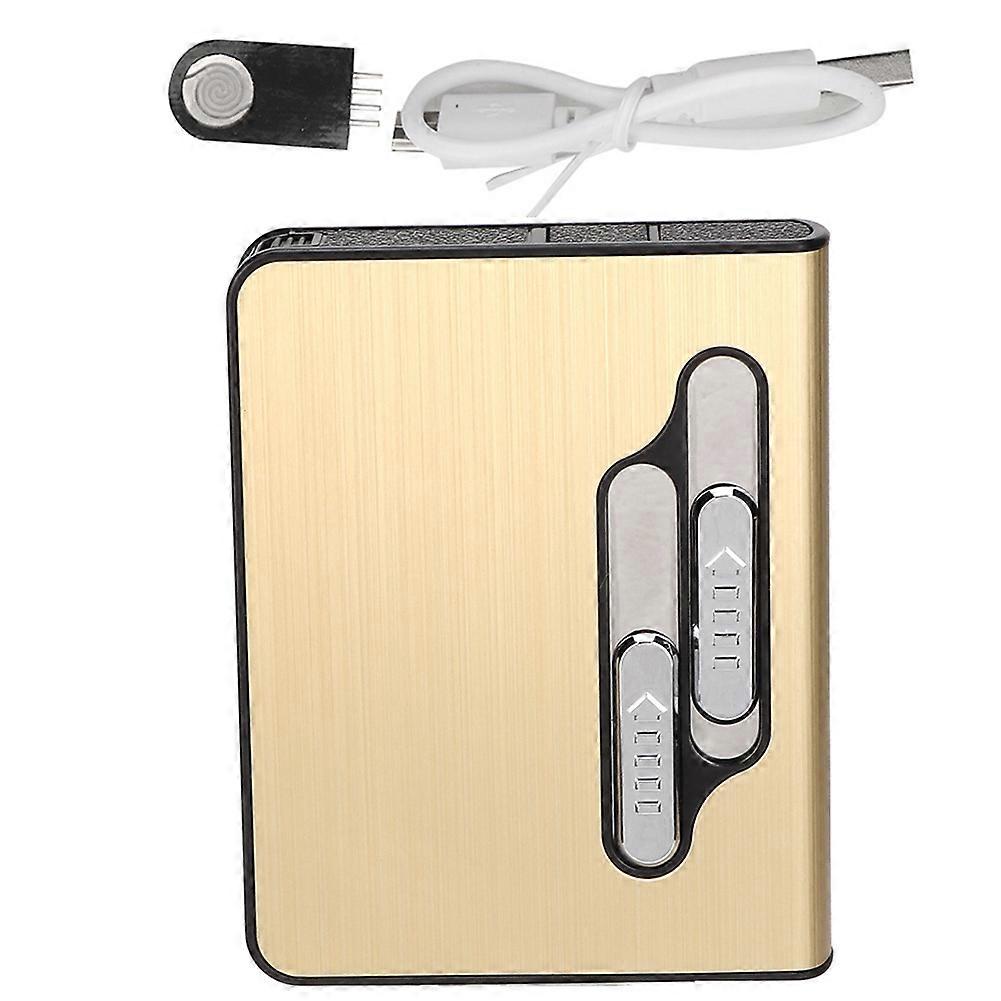 Fasjonable 20Pcs sigaretter holder Automatisk sigarettboksveske Lighter USB-lading (gull)