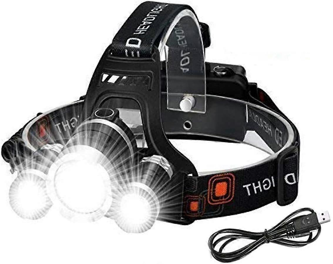 Rechargeable headlight with 3 lights and 4 modes, 6000 lumens super bright LED light