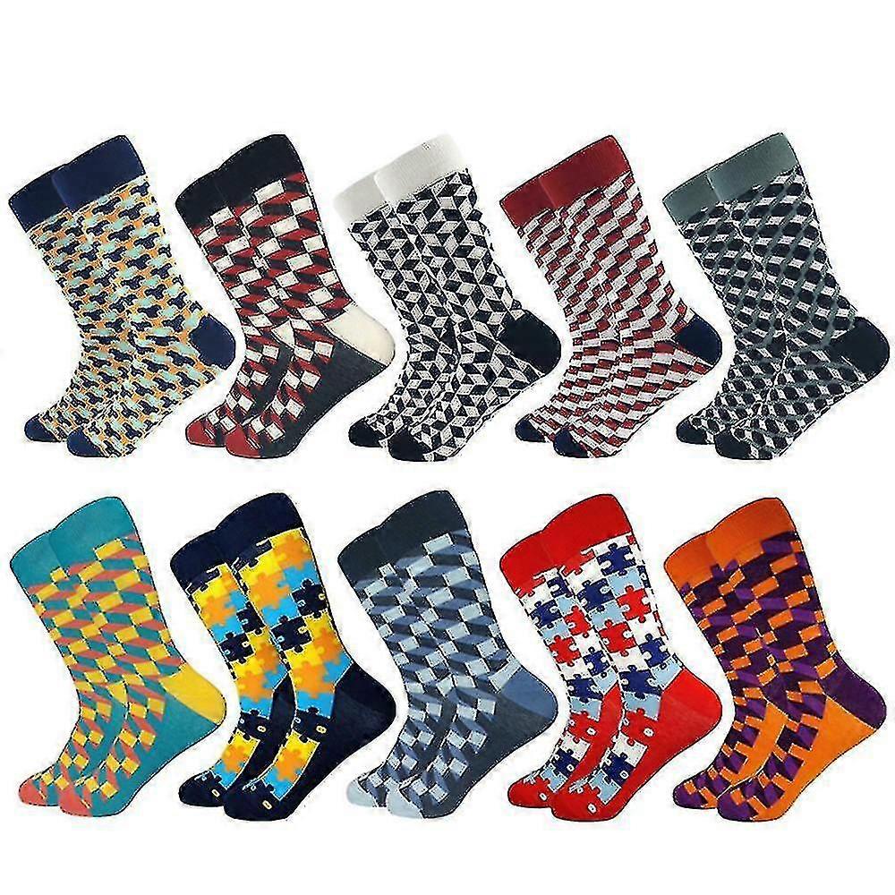 Patterned Men'S Socks, Puzzle Patterns - 10 Pairs