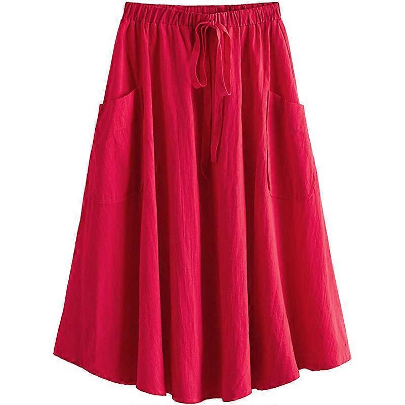 Kvinners Casual High Waist plissert A-Line Midi skjørt med lomme