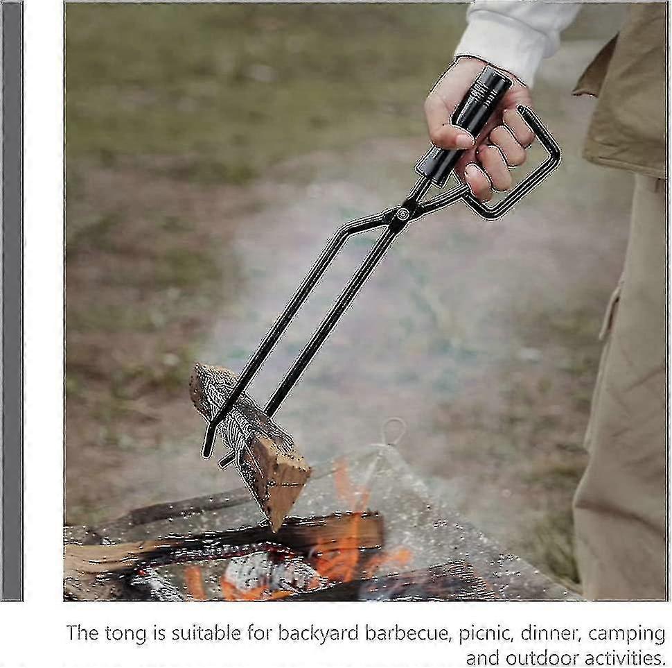 ميمان الموقد الملقط، الفولاذ المقاوم للصدأ الحطب الملقط سجل المختطف مع مقبض الخشب - الفحم المشبك النار مكان أدوات الملحقات (1PC، أسود)