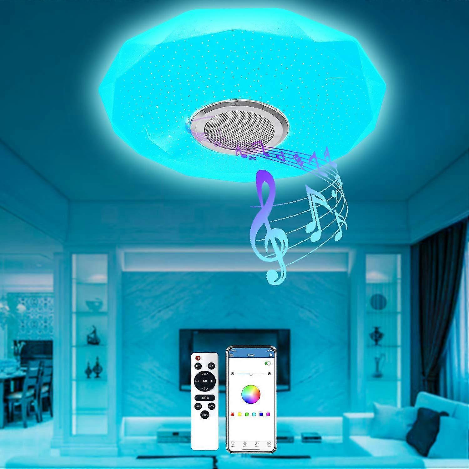 T-SUN LED Music Ceiling Light 36W 4000LM Color LED Ceiling Light LED Ceiling Lights with Bluetooth Speaker, Remote Control and APP Control, IP54 Water