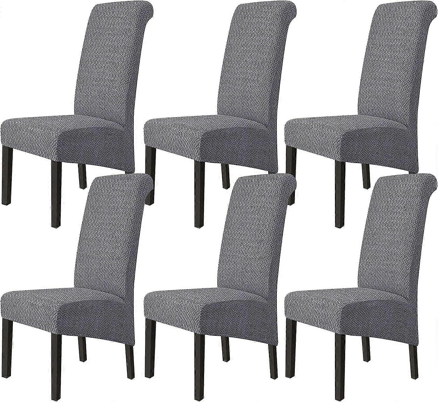 Matstolsöverdrag XL, Stretch Chair Överdrag Set med 6, Tvättbart universellt stort stolsöverdrag, lätt att rengöra för vardagsrum matsalsinredning, grå D