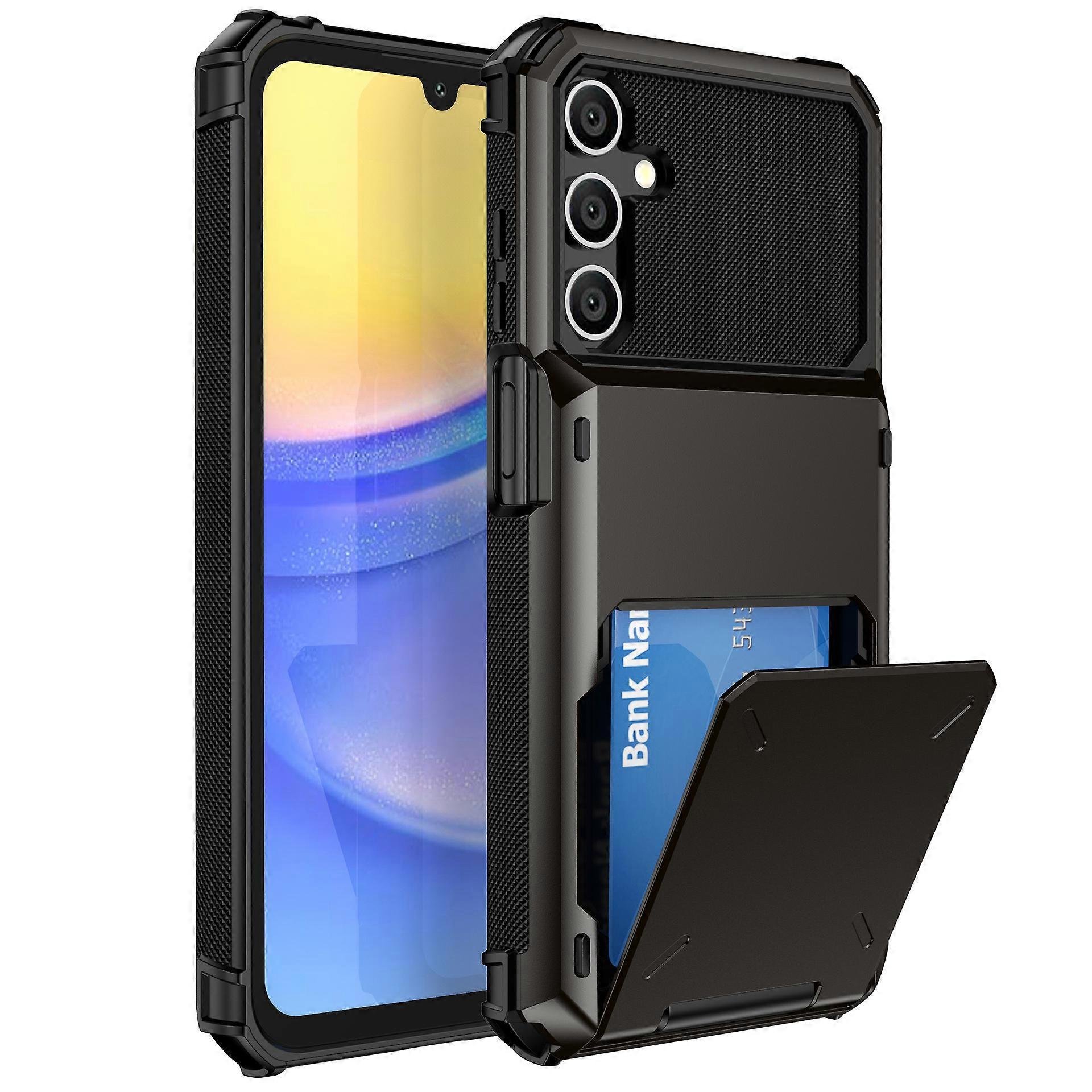 Wallet Case For Samsung Galaxy A15 with 4-Card Credit Card Holder, Dual Layer Heavy Duty Shockproof Cover with Hidden Card Slot