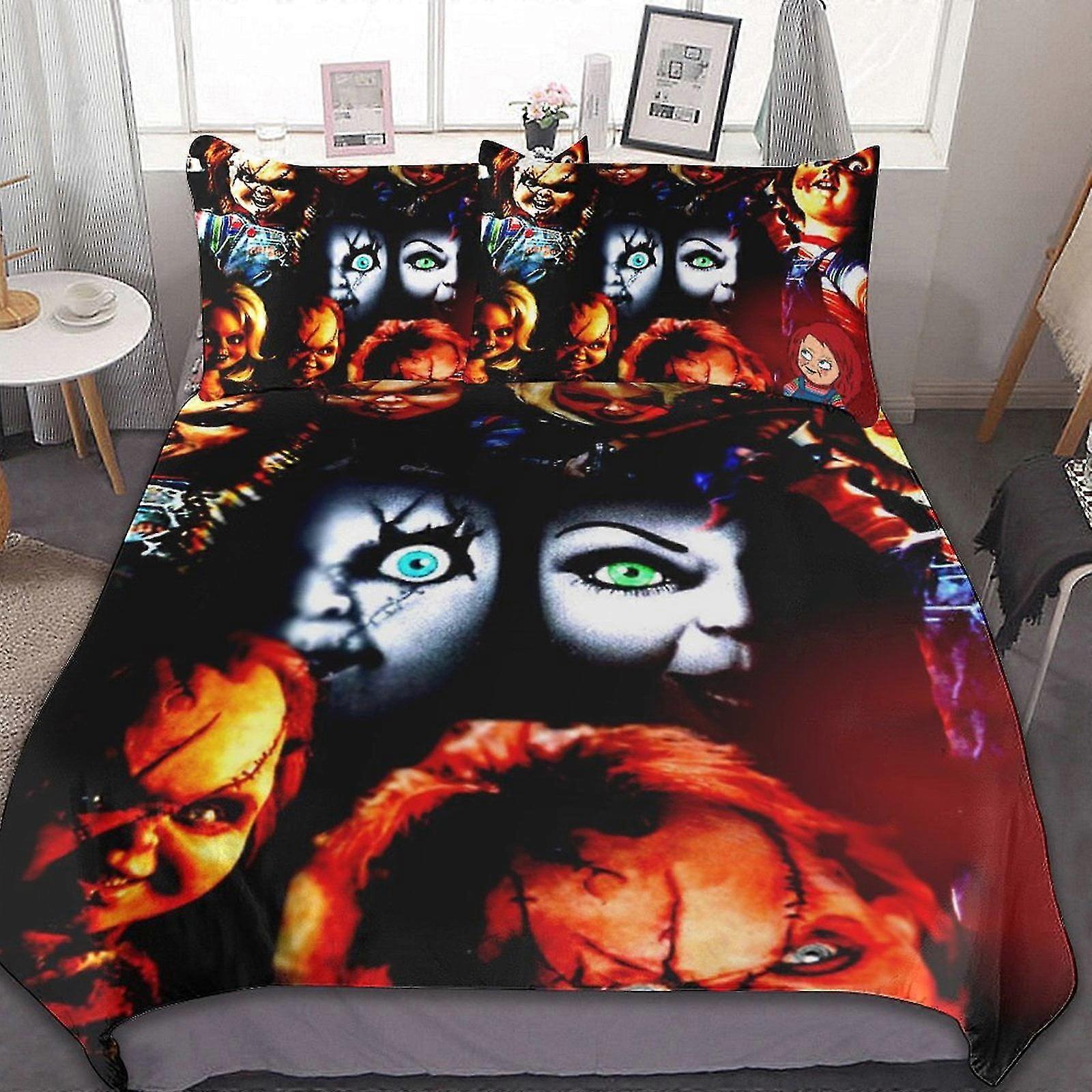 b1824 Lakanat Chucky Character 3 3-osainen 3-osainen vuodevaatteet, 1 peittopeite ja 2 tyynyliinaa Lakanat gb1824