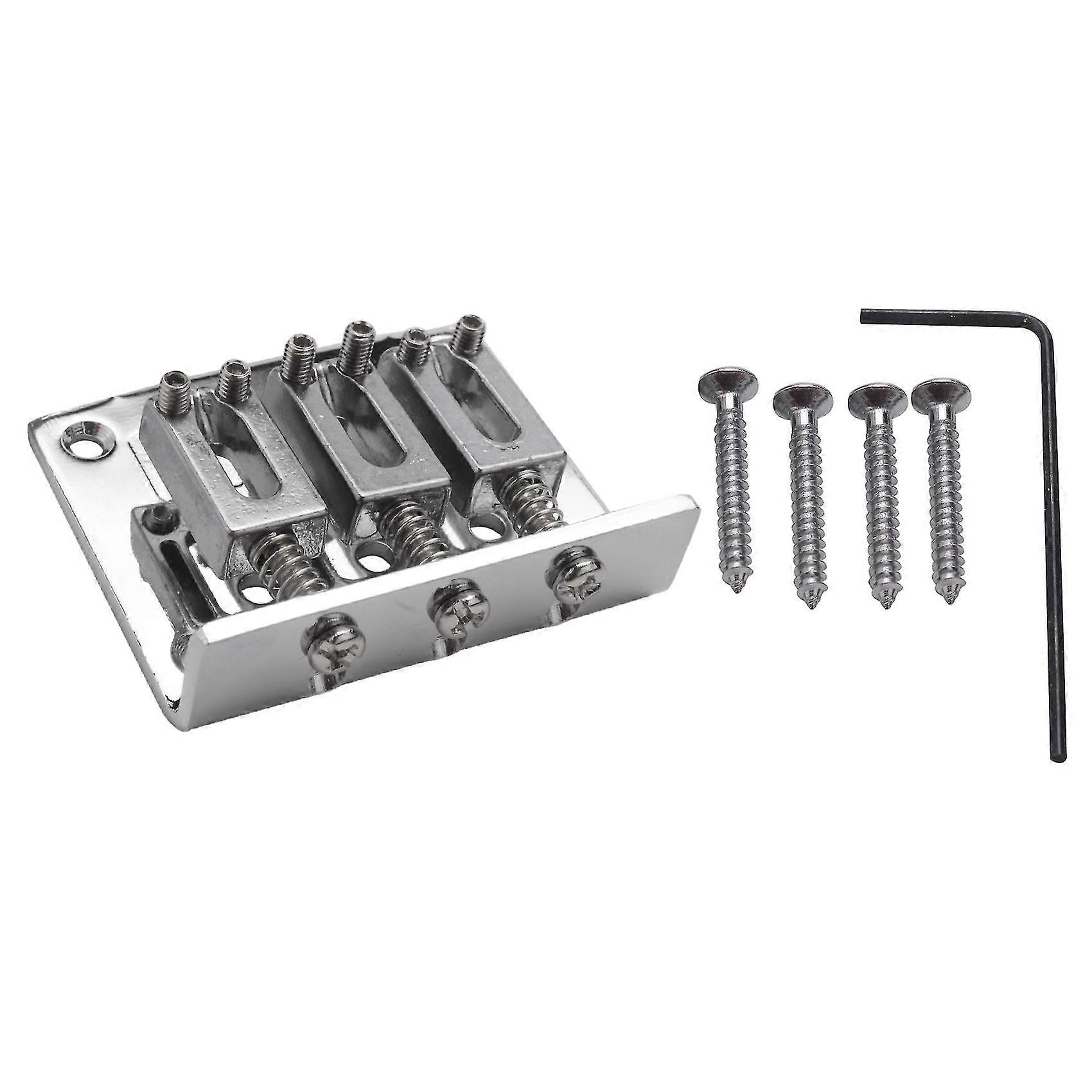 Cigar Box Guitar Parts: 3-string Chrome Hard-tail Adjustable Bridge Silver Color