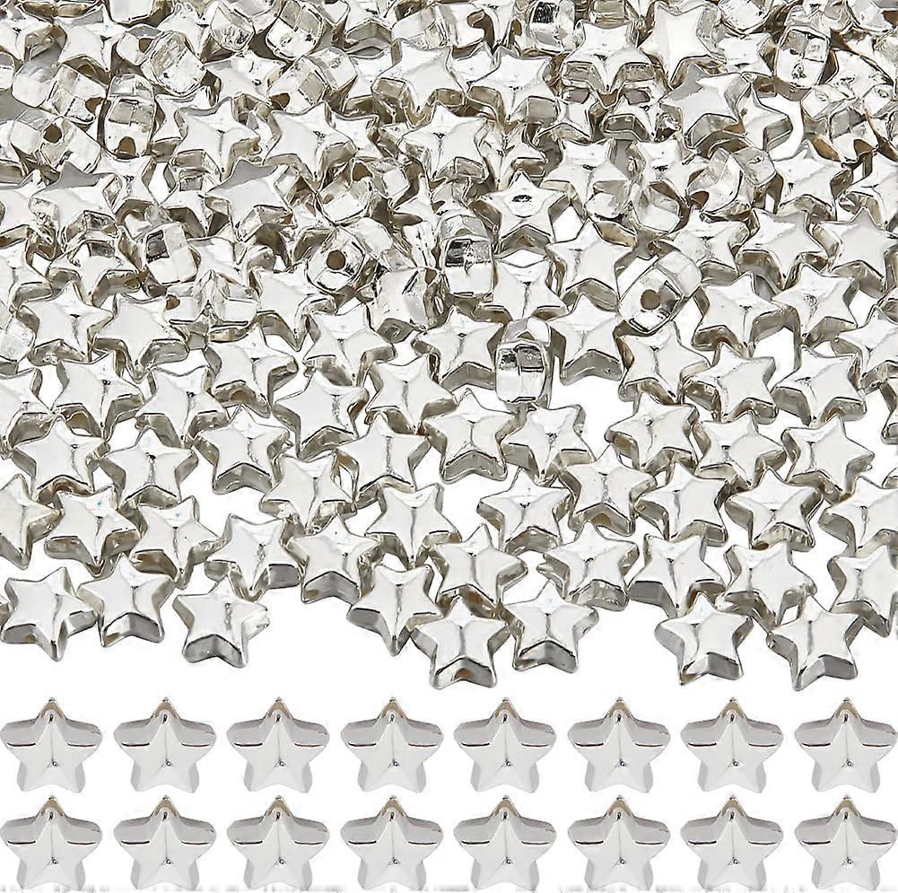 600Pcs CCB Plastic Beads Star Silver 6x6.5x3.5mm Hole: 1.2mm