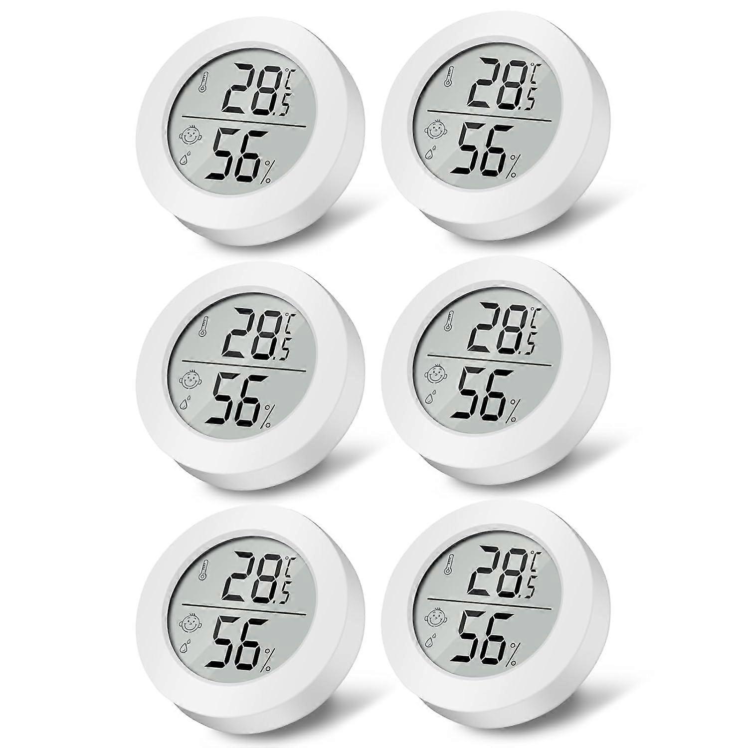 2024,Pack of 6 Digital Indoor Thermometers Mini LCD Thermometer Hygrometer Indoor Room Thermometer Humidity Meter with Smiley Indicator (White)