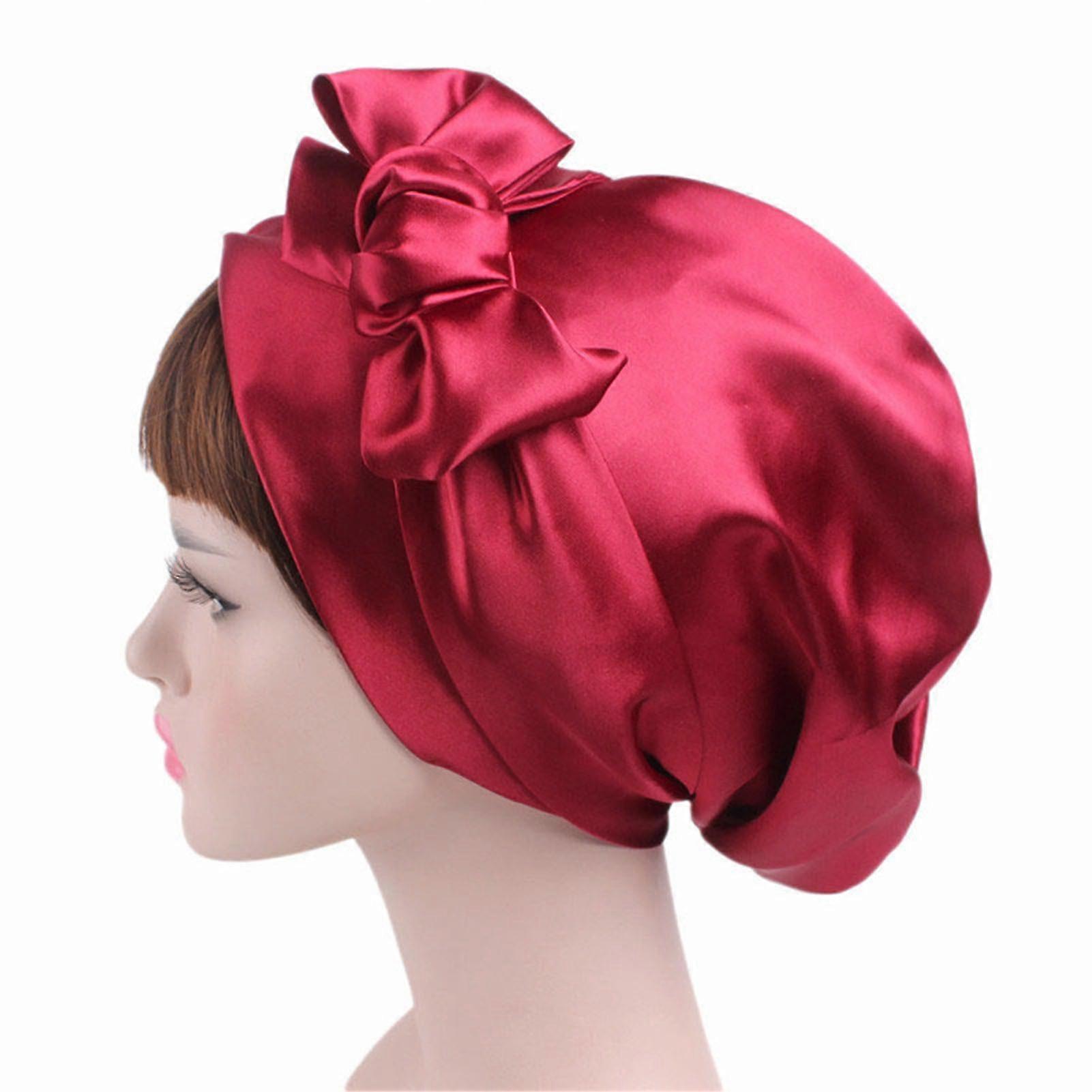 Hair Bonnet Hat Reusable Printing Pattern Polyester Bowknot Reduce Frizz Shower Cap For Woman