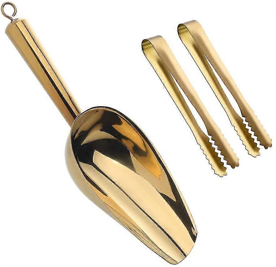 Stainless Steel Ice Scoop And Ice Tongs Small. Round Bottom Bar Ice Utility