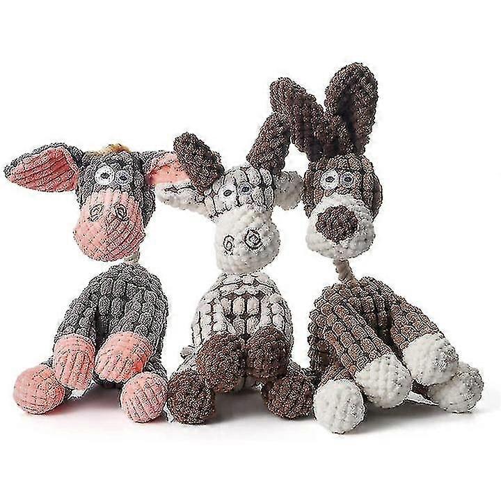 3pcs Indestructible Robust Donkey, Squeaky Dog Toys For Aggressive Chewers, Stuffed Plush