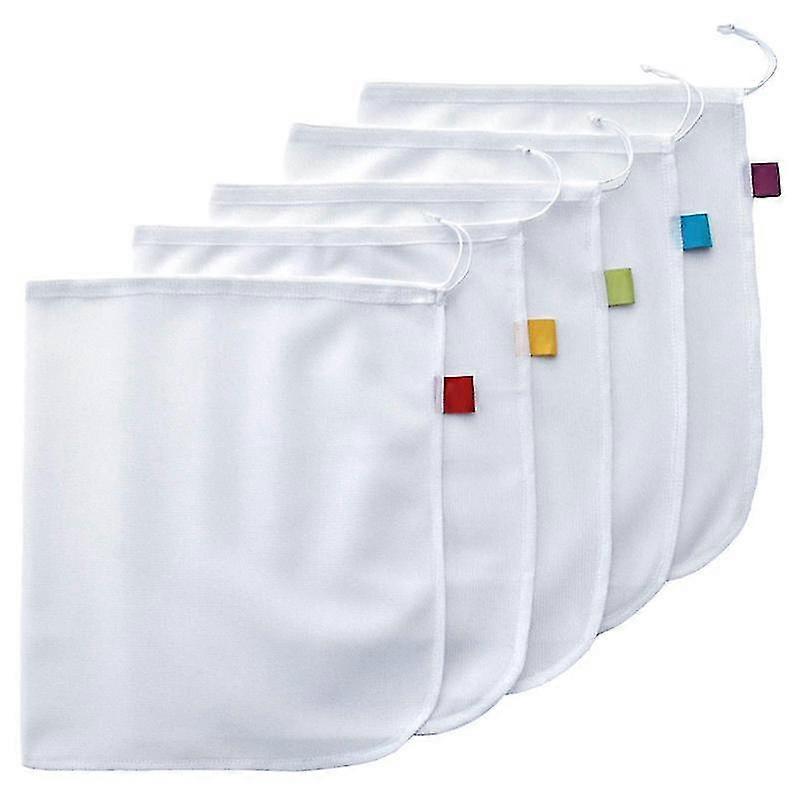 5Pcs Reusable Drawstring Mesh Vegetable Fruit Bags Washable Lightweight Pouch