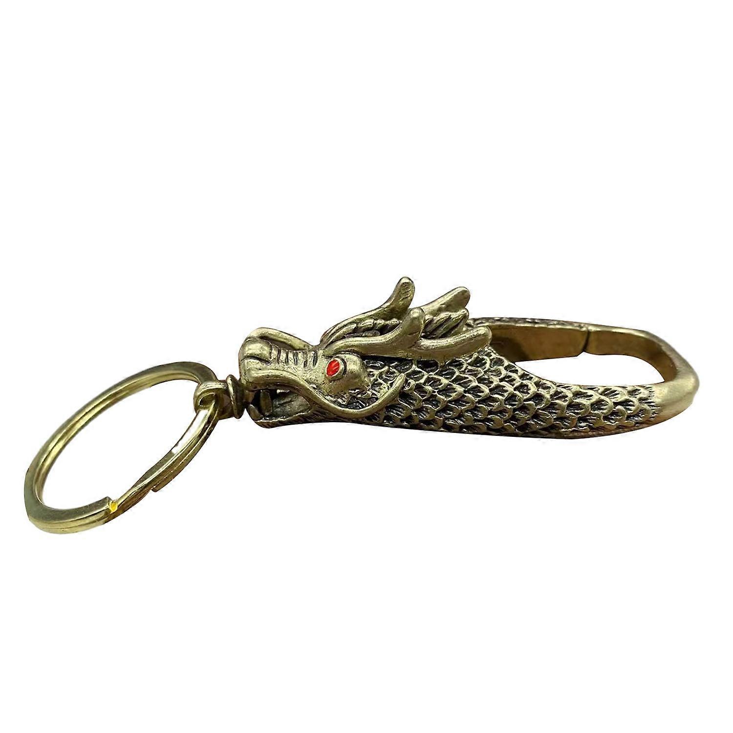 Brass Dragon Head Keychain Handmade Pure Copper Lucky Charm Creative Non-fading Dragon Keychain