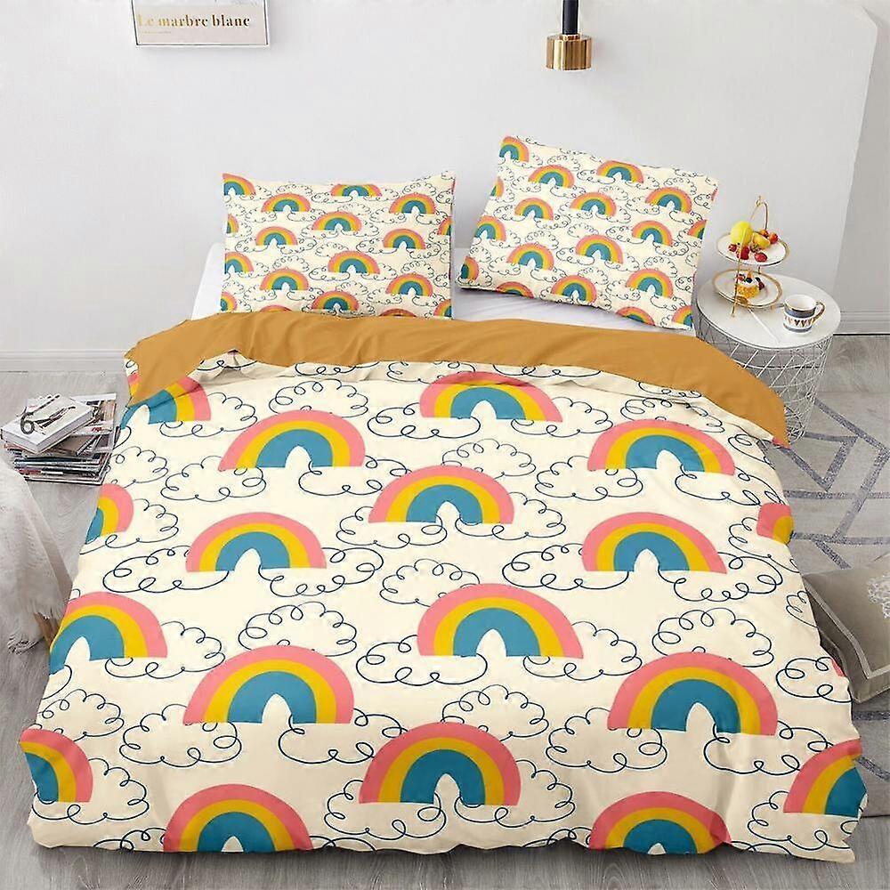 a502 Lençóis Colorido Arco-íris Menina Presente Colcha Capa de Edredão Conjunto CriançasConjunto de Cama de 3 Peças (1 Capa de Edredom + 2 Fronhas) Tm502