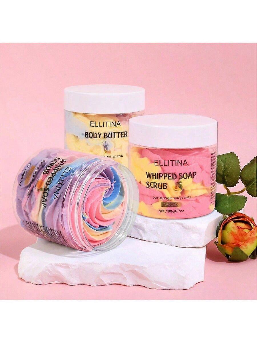 Whipped Soap Scrub Body Scrub Multi-Color Cream Soap Moisturizing Multi-Salad Flower Soap, Spa Bath Exfoliating