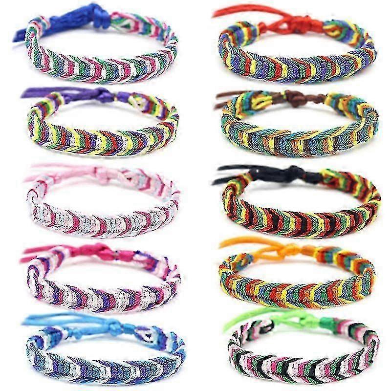 10pcs Handmade Colorful Nepal Woven Friendship Bracelets With A Sliding Knot Closure Unisex Adjustable Mix Colors Random-XK9439