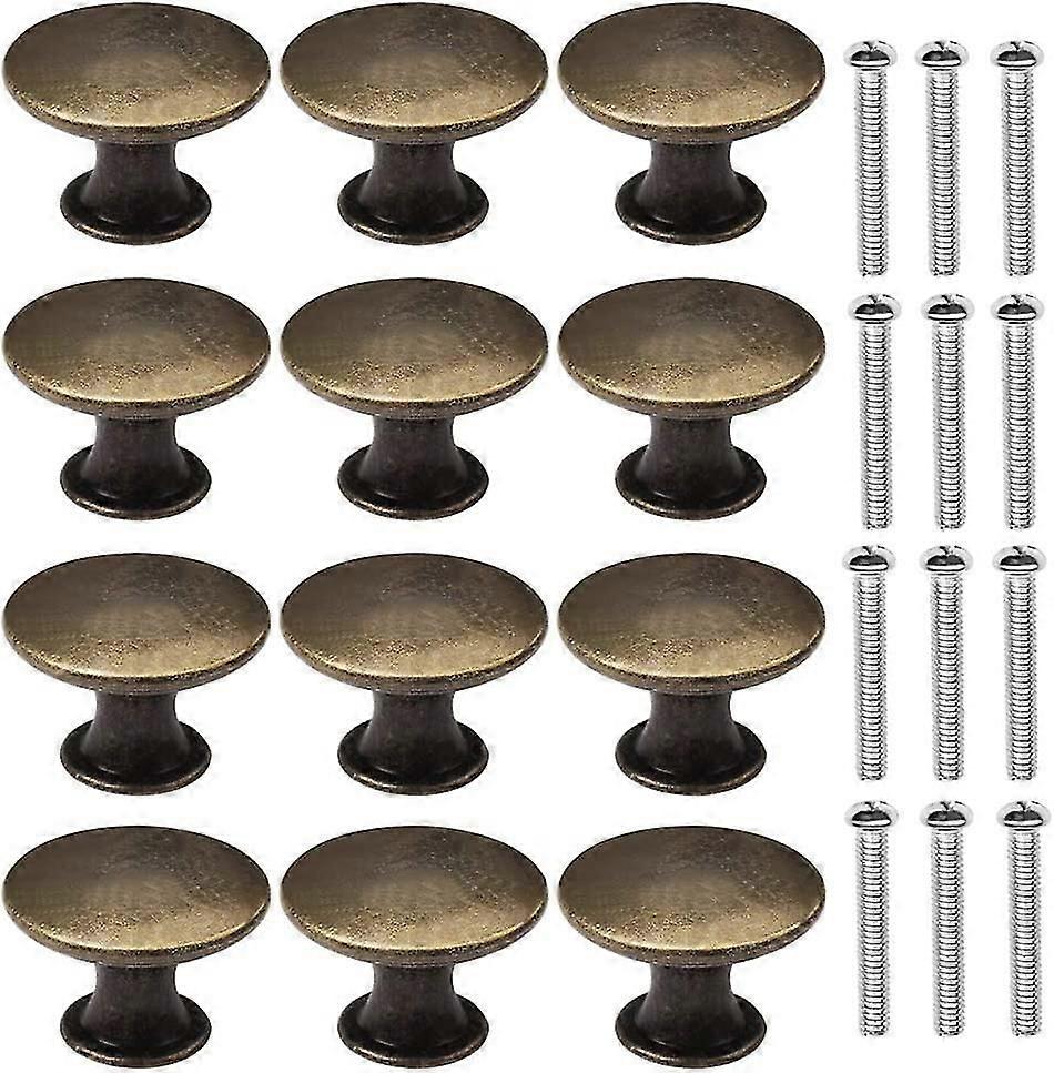 12 Pcs Bronze Kitchen Cabinet Drawers Cupboard Door Knobs, Vintage Copper Round