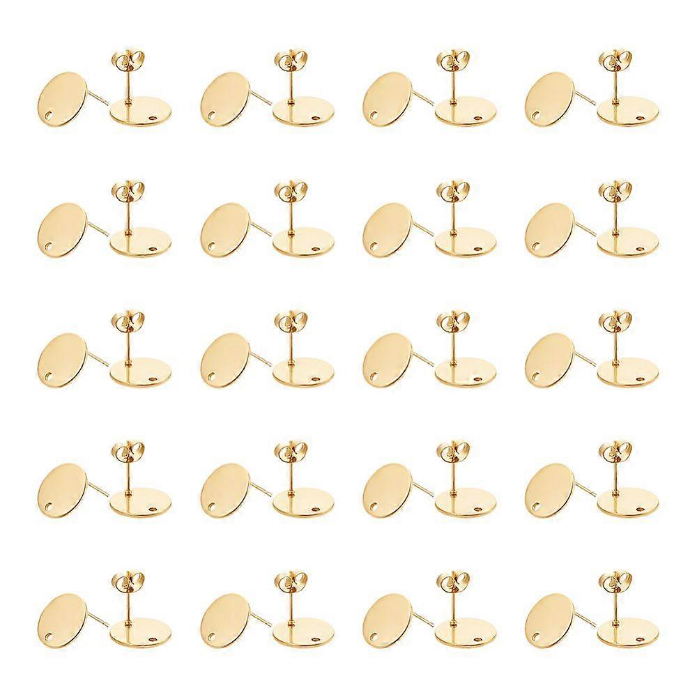 25 Pairs 304 Stainless Steel Stud Earring Findings Flat Round with Loop Golden 12mm Hole: 1.4mm Pin: 0.7mm
