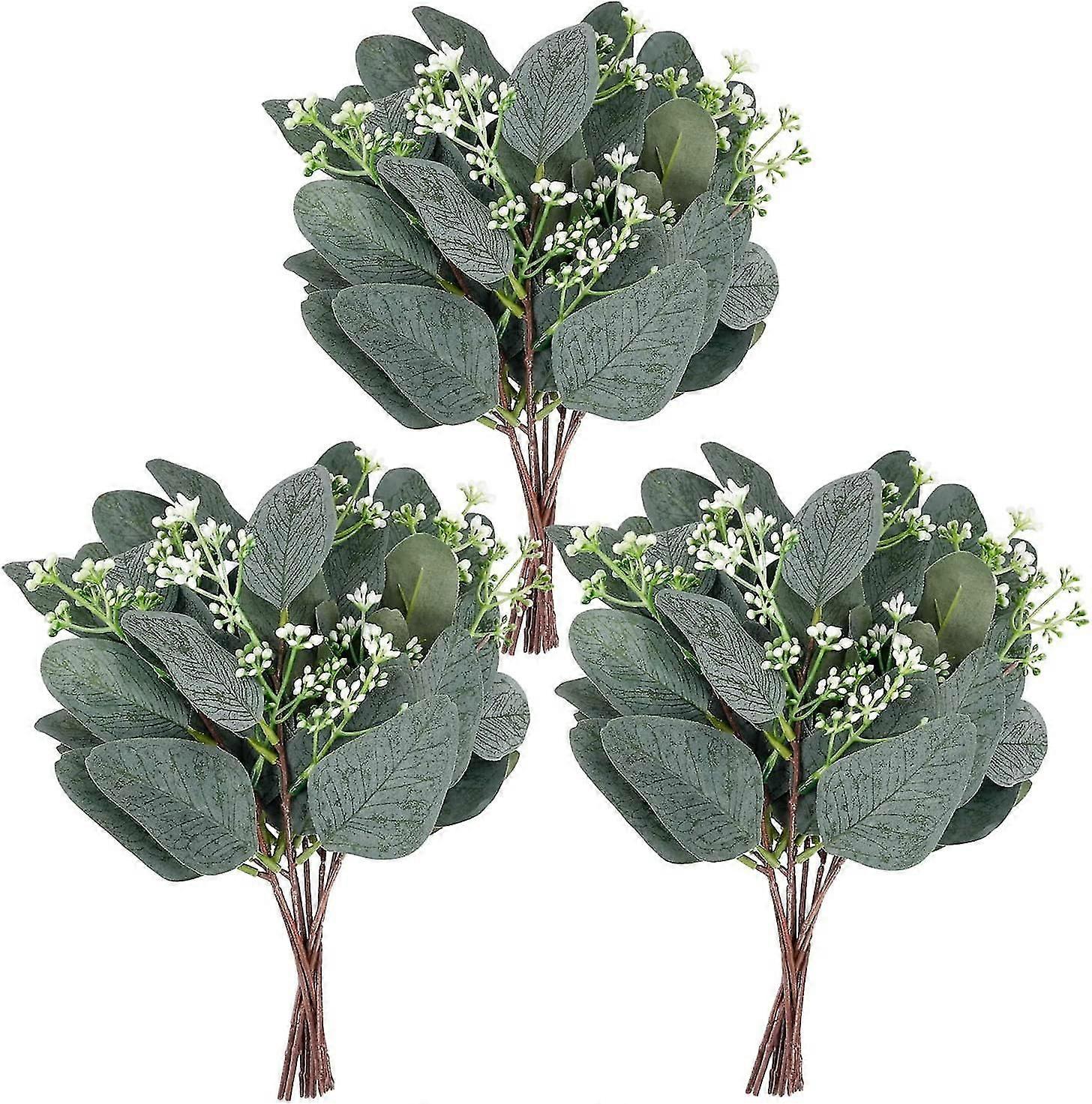 20pcs Artificial Eucalyptus Leaves Stems With White Seeds Short Sier Dollar Faux Eucalyptus Branches Greenery Plants,9546