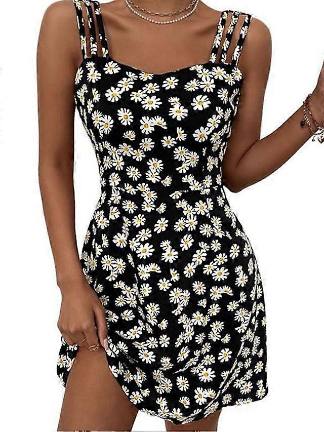 Women's Sleeveless Floral Backless Square Neck Stylish Dress