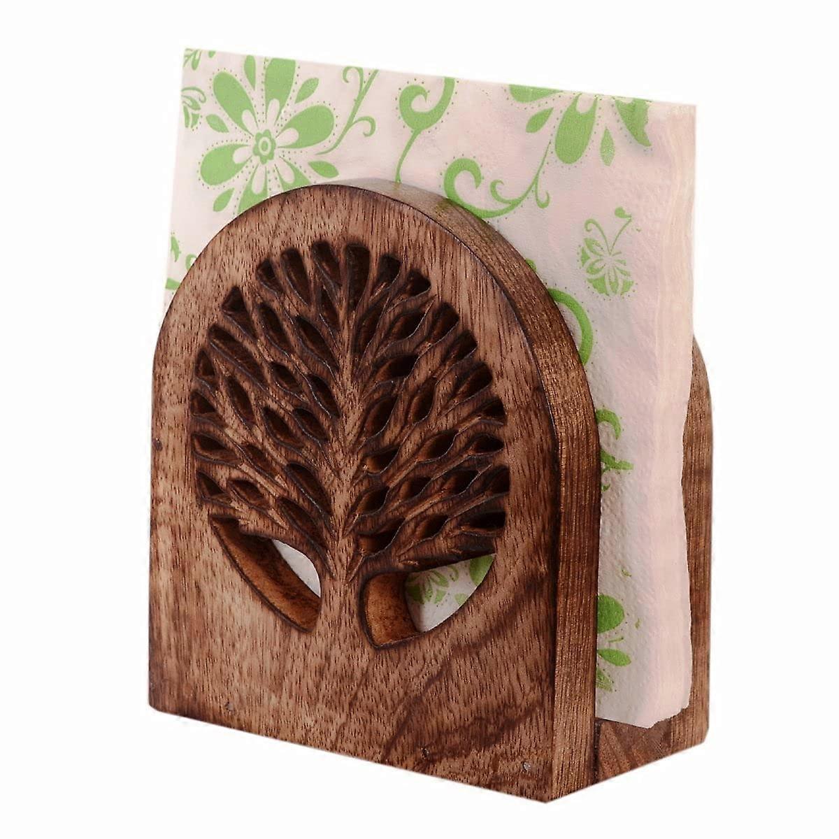 Wooden Tree of Life Napkin Holder for Dining Table, Scroll Design, Rustic Home Decor, Large Size, Handcrafted Wood